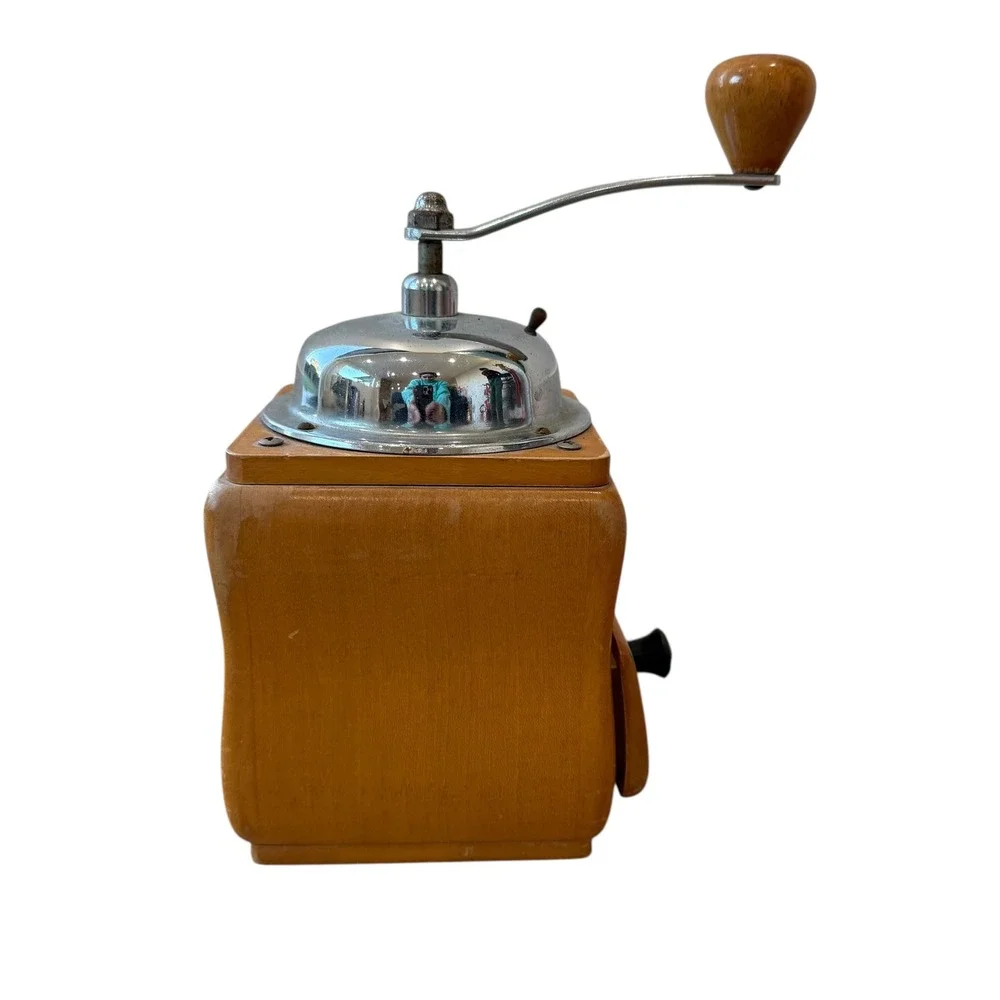 Vintage Dienes Mokka Manual Coffee Grinder‎ Wood Chrome Handle Drawer